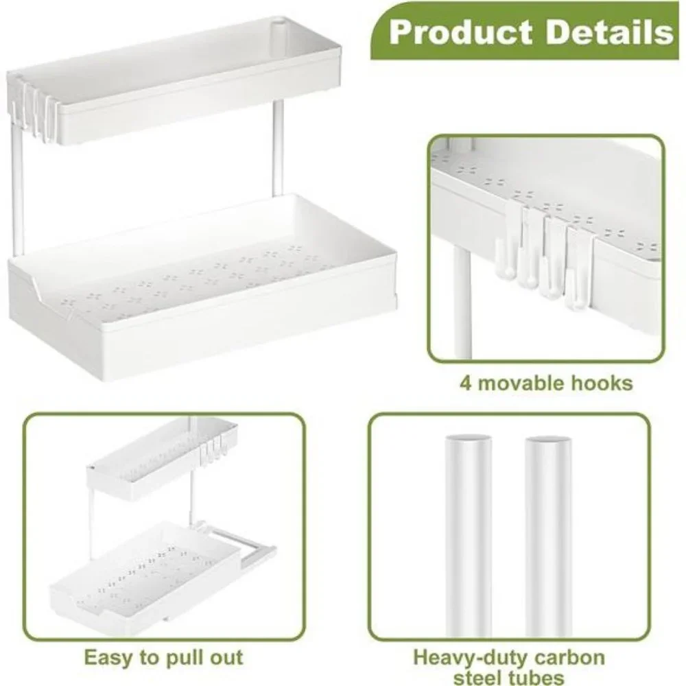 Under Sink Organizers and Storage 2 Pack L-Shape, 2-Tier (White)